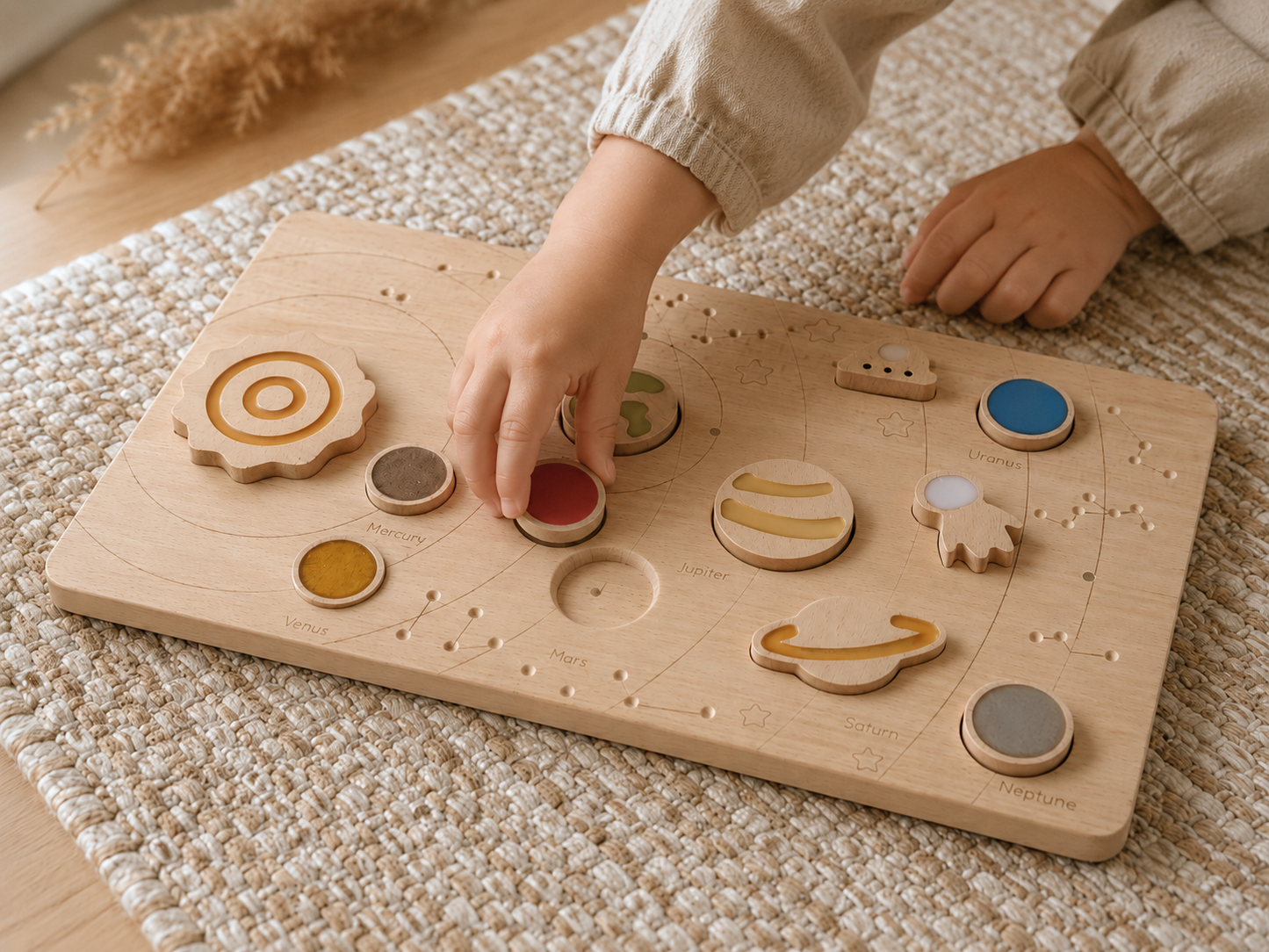 Wooden Solar System Magnetic Puzzle Board — Montessori Space Learning Toy for Kids