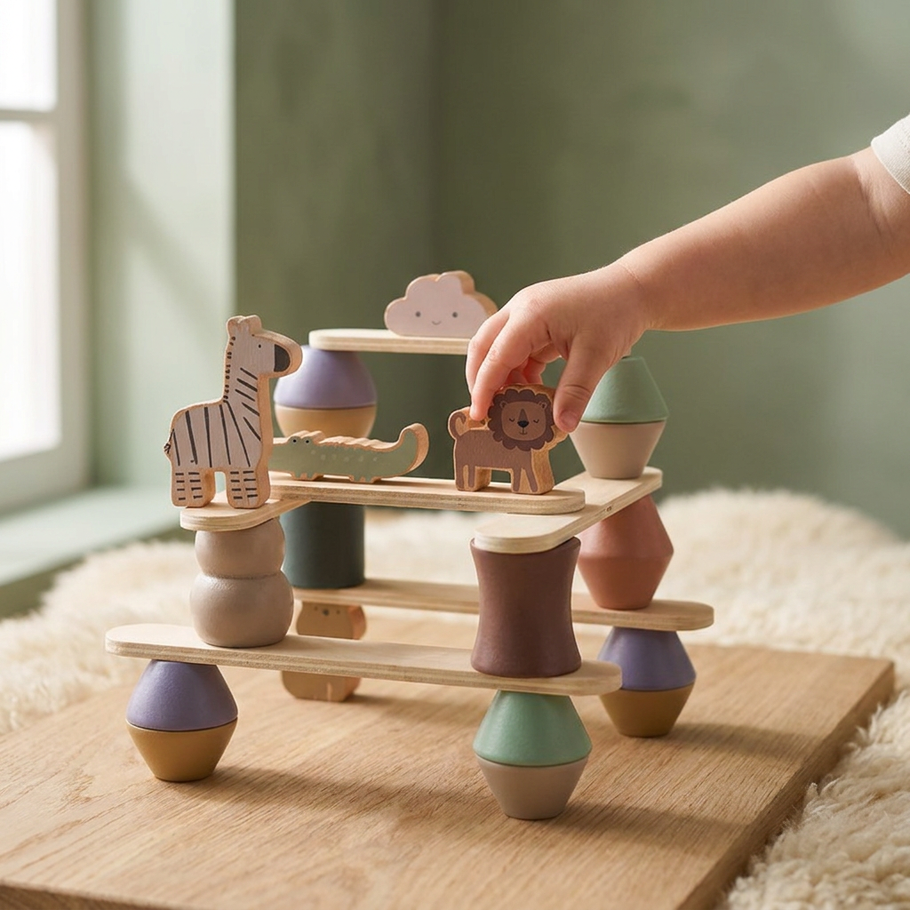 Wooden Animal Stacking & Balancing Set — Montessori Safari Balance Toy for Kids