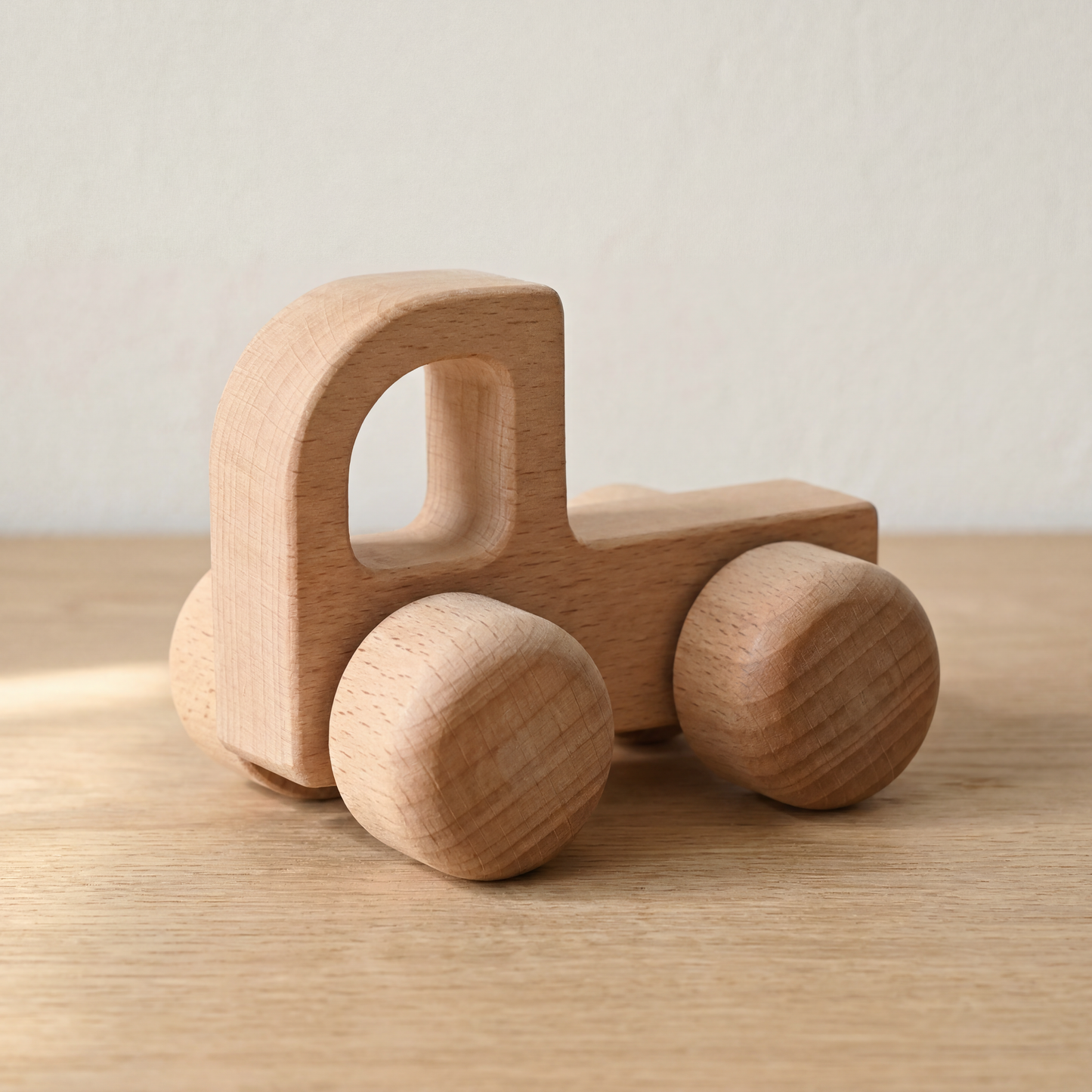 Wooden Vehicle Grasping Toy — Natural Beech Push Car for Babies & Toddlers