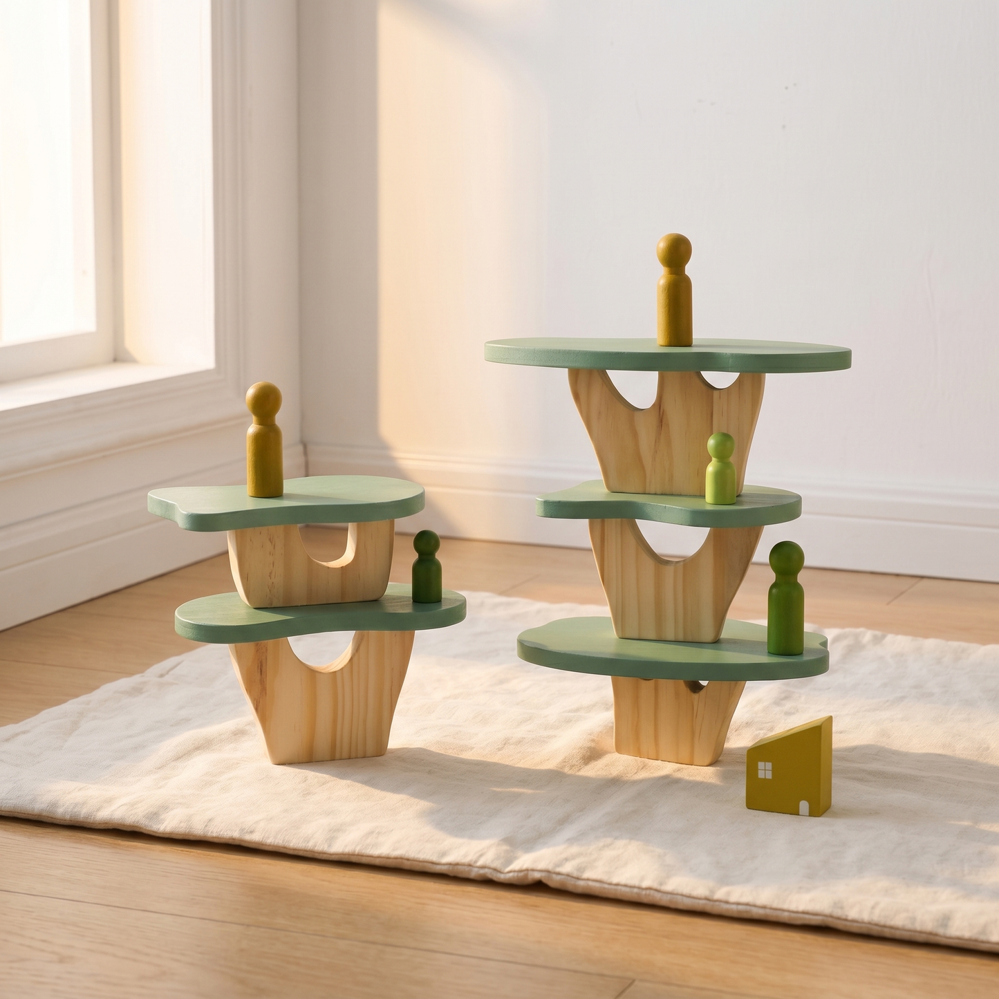 Wooden Treehouse Stacking Toy — Montessori Open-Ended Play Set for Kids