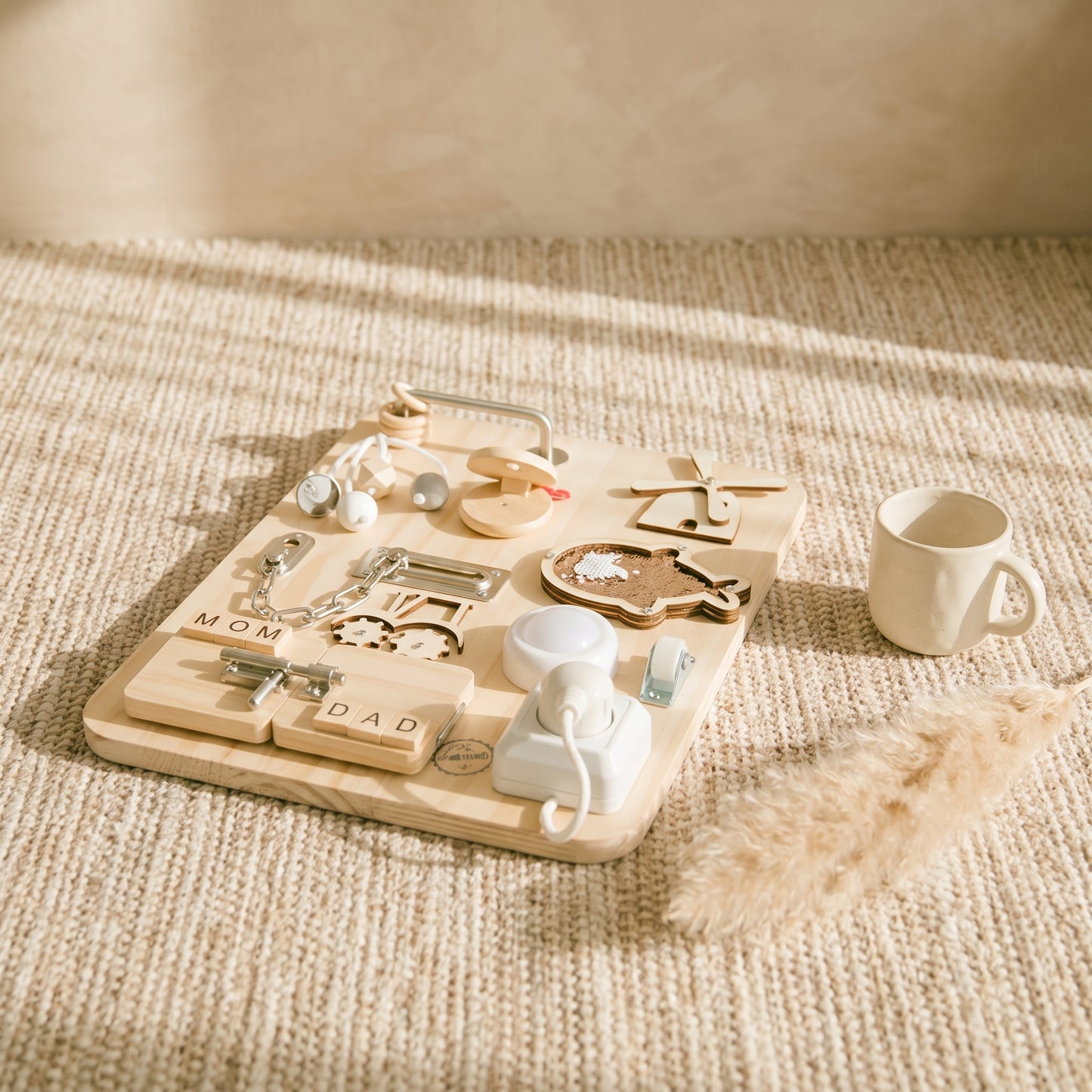 Wooden Busy Board — Montessori Sensory Activity Board for Toddlers