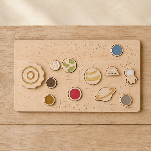 Wooden Solar System Magnetic Puzzle Board — Montessori Space Learning Toy for Kids