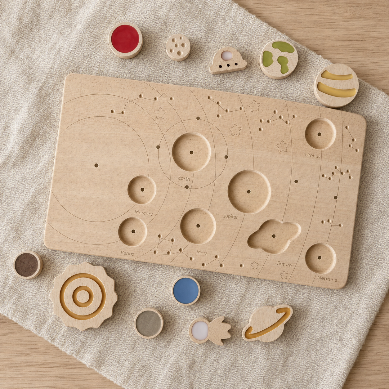 Wooden Solar System Magnetic Puzzle Board — Montessori Space Learning Toy for Kids