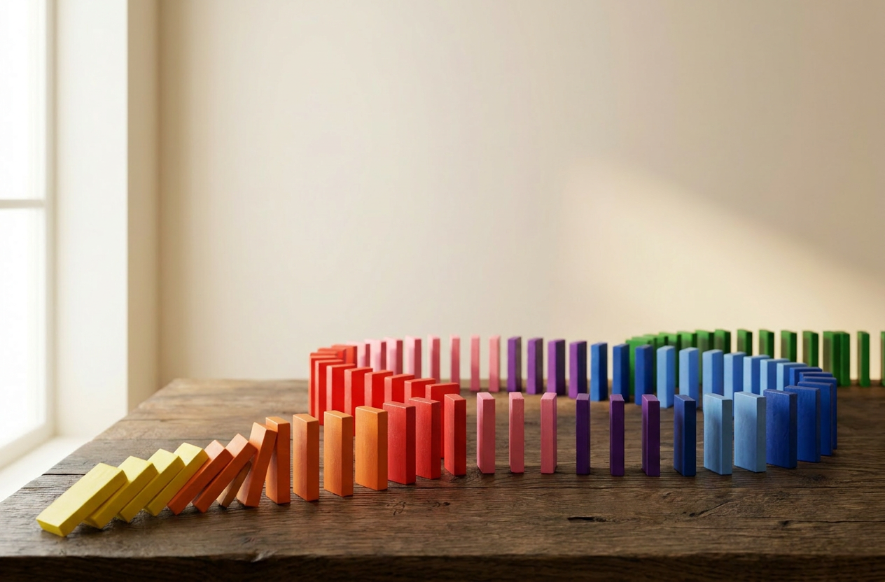 Wooden Rainbow Dominoes Set — 120-Piece Colour Sorting & Chain Reaction Toy for Kids