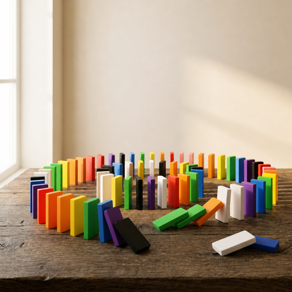 Wooden Rainbow Dominoes Set — 120-Piece Colour Sorting & Chain Reaction Toy for Kids