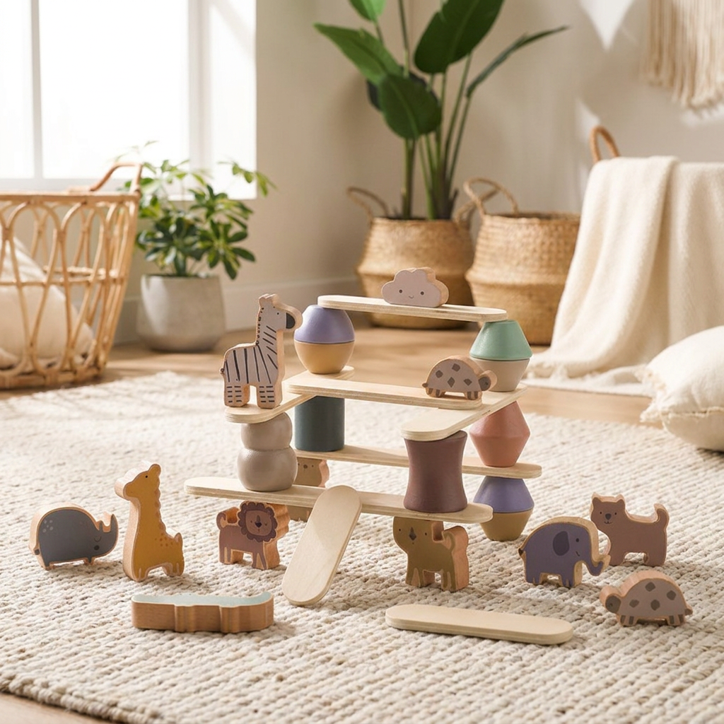 Wooden Animal Stacking & Balancing Set — Montessori Safari Balance Toy for Kids
