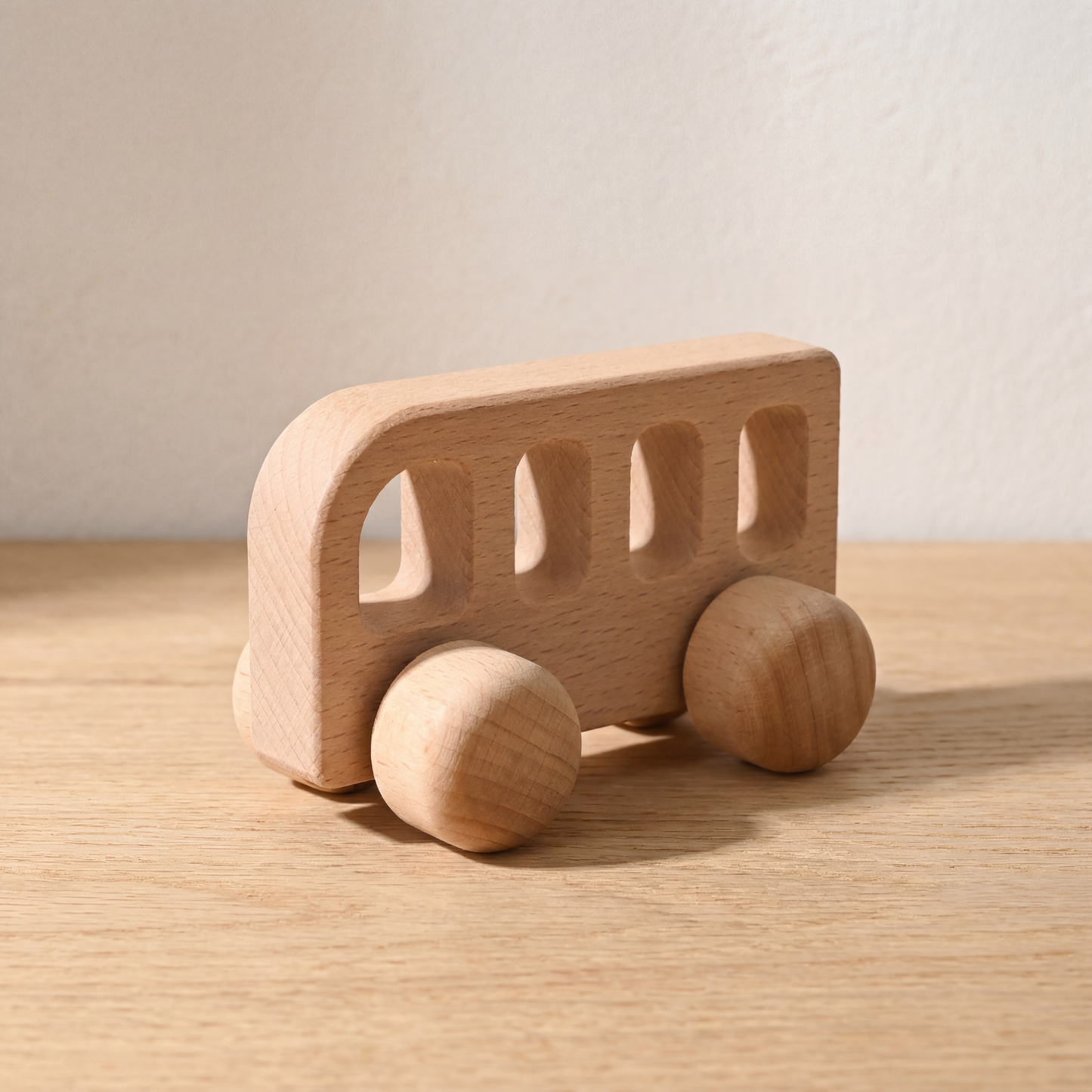 Wooden Vehicle Grasping Toy — Natural Beech Push Car for Babies & Toddlers