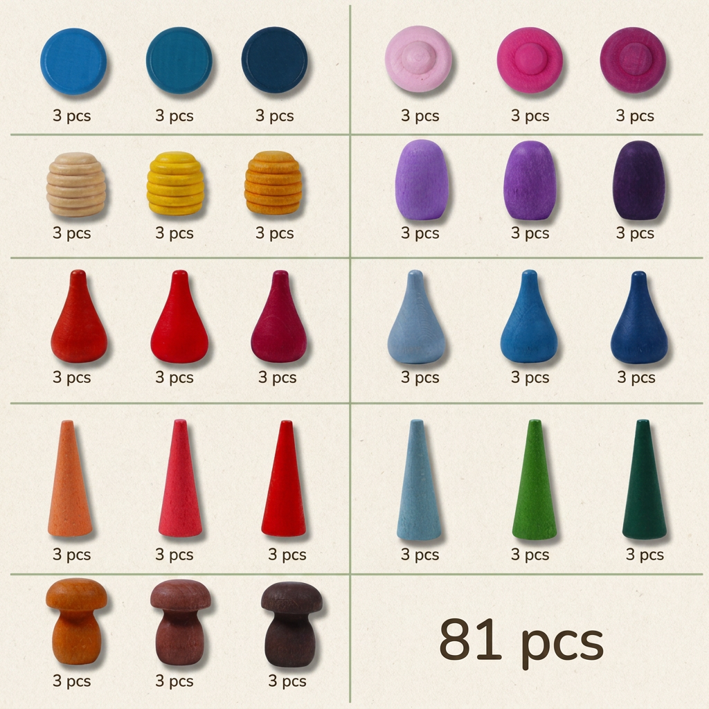 Wooden Rainbow Peg Figures Set — Montessori Colour Sorting & Counting Toy for Kids