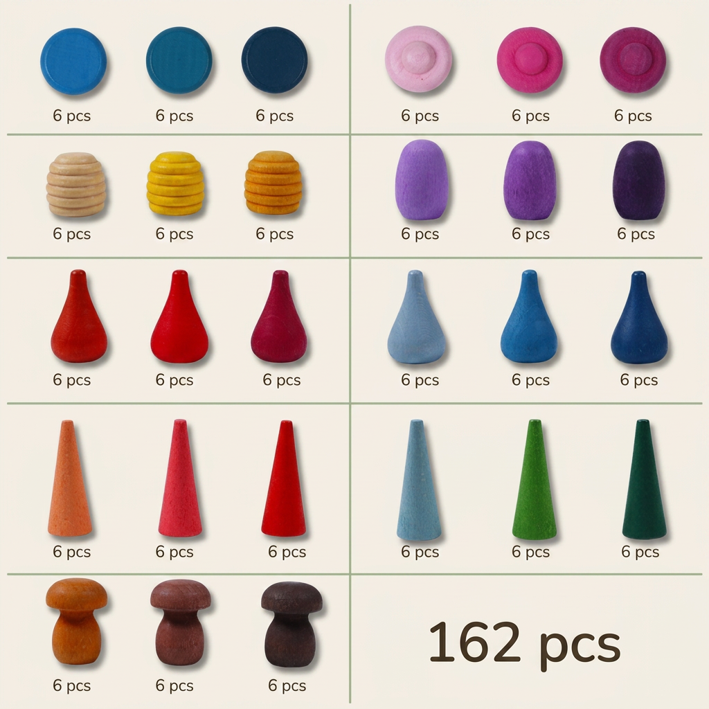 Wooden Rainbow Peg Figures Set — Montessori Colour Sorting & Counting Toy for Kids