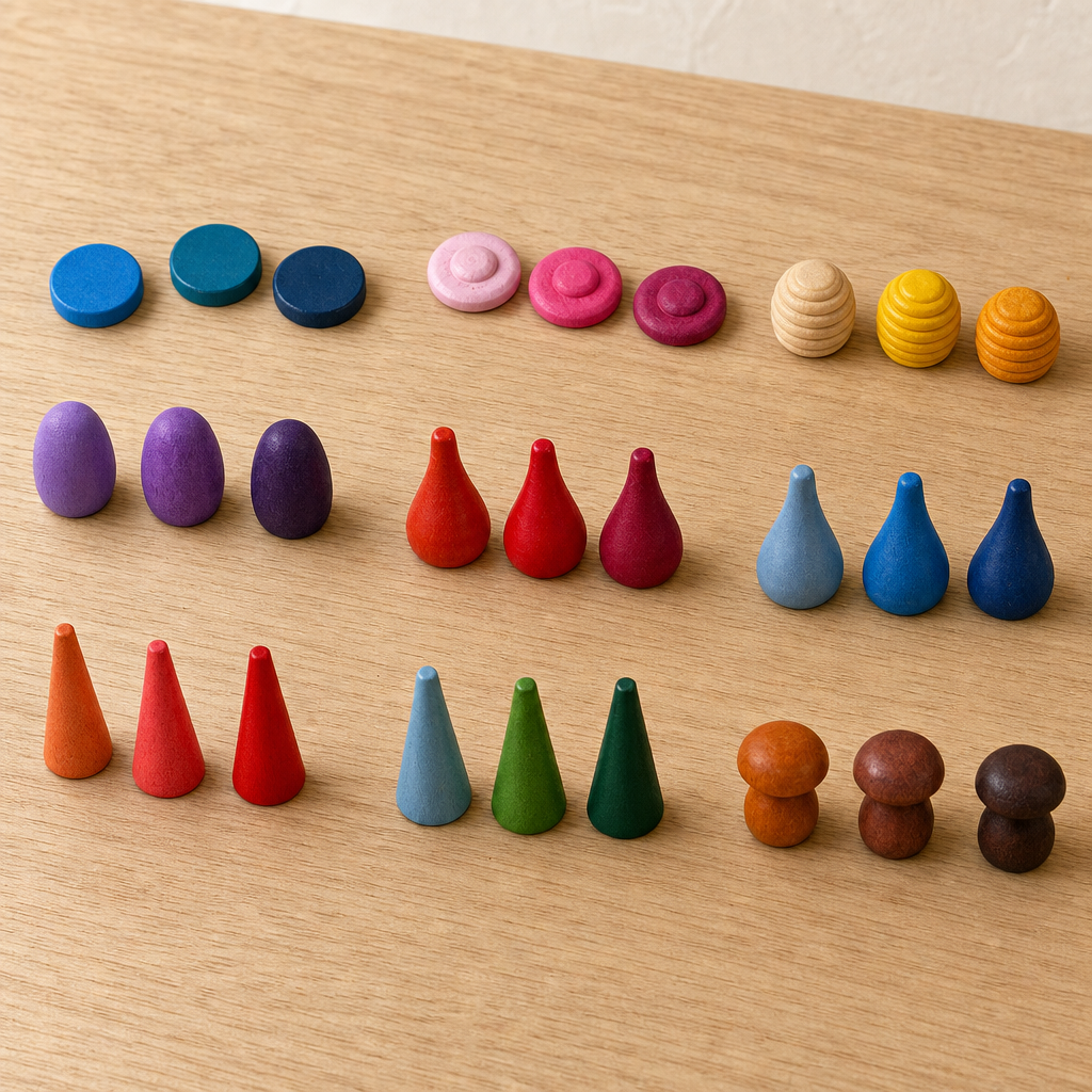 Wooden Rainbow Peg Figures Set — Montessori Colour Sorting & Counting Toy for Kids