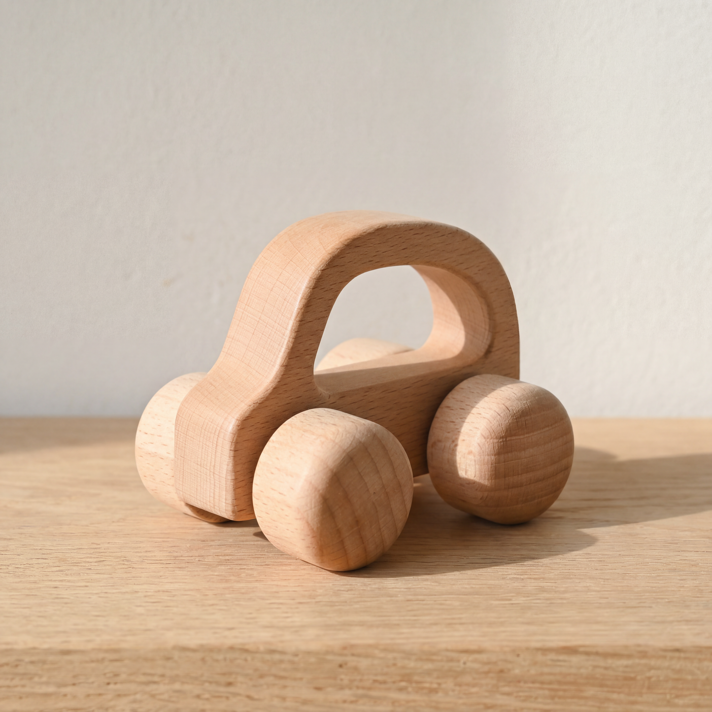 Wooden Vehicle Grasping Toy — Natural Beech Push Car for Babies & Toddlers