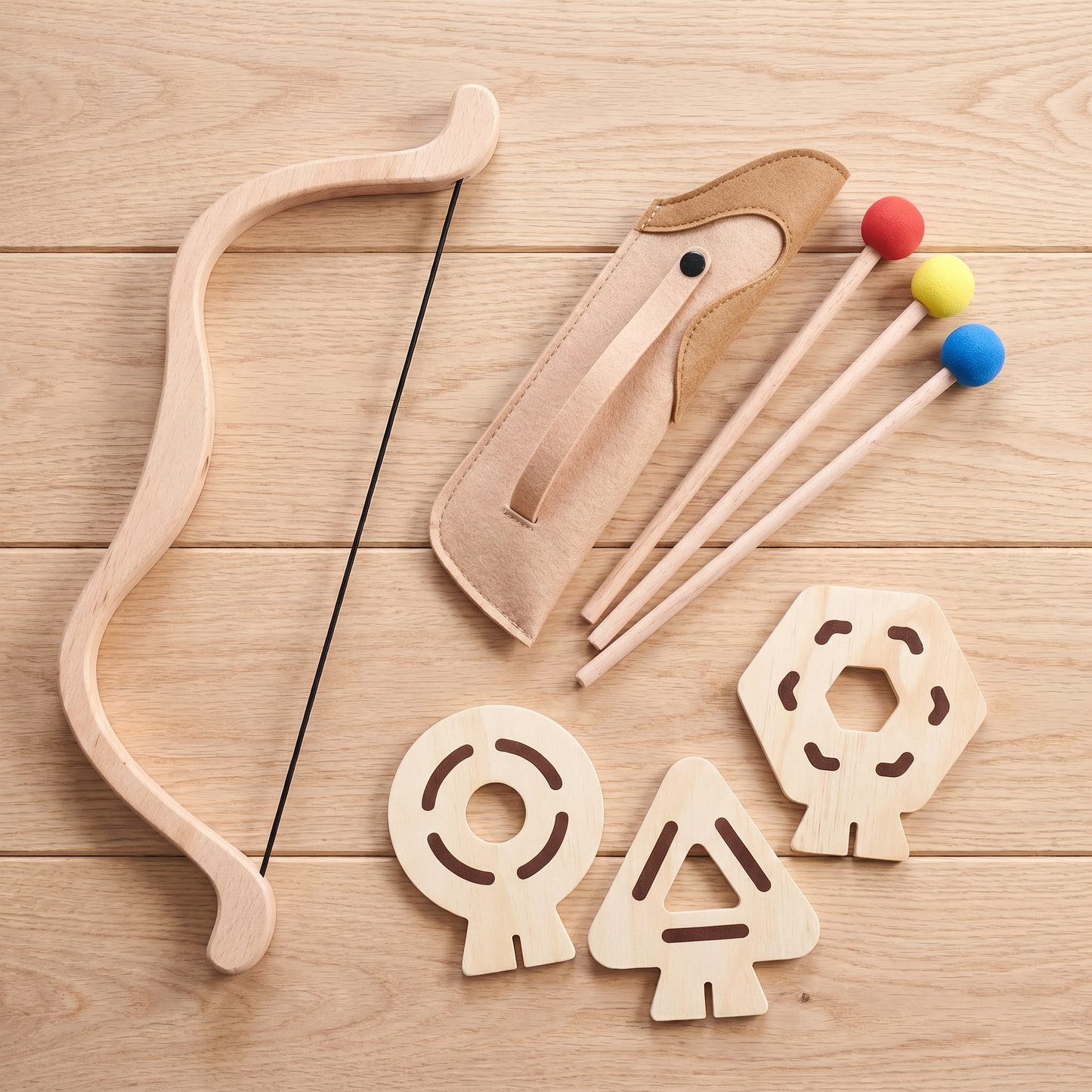 Wooden Bow & Arrow Archery Set — Kids Outdoor Target Shooting Toy