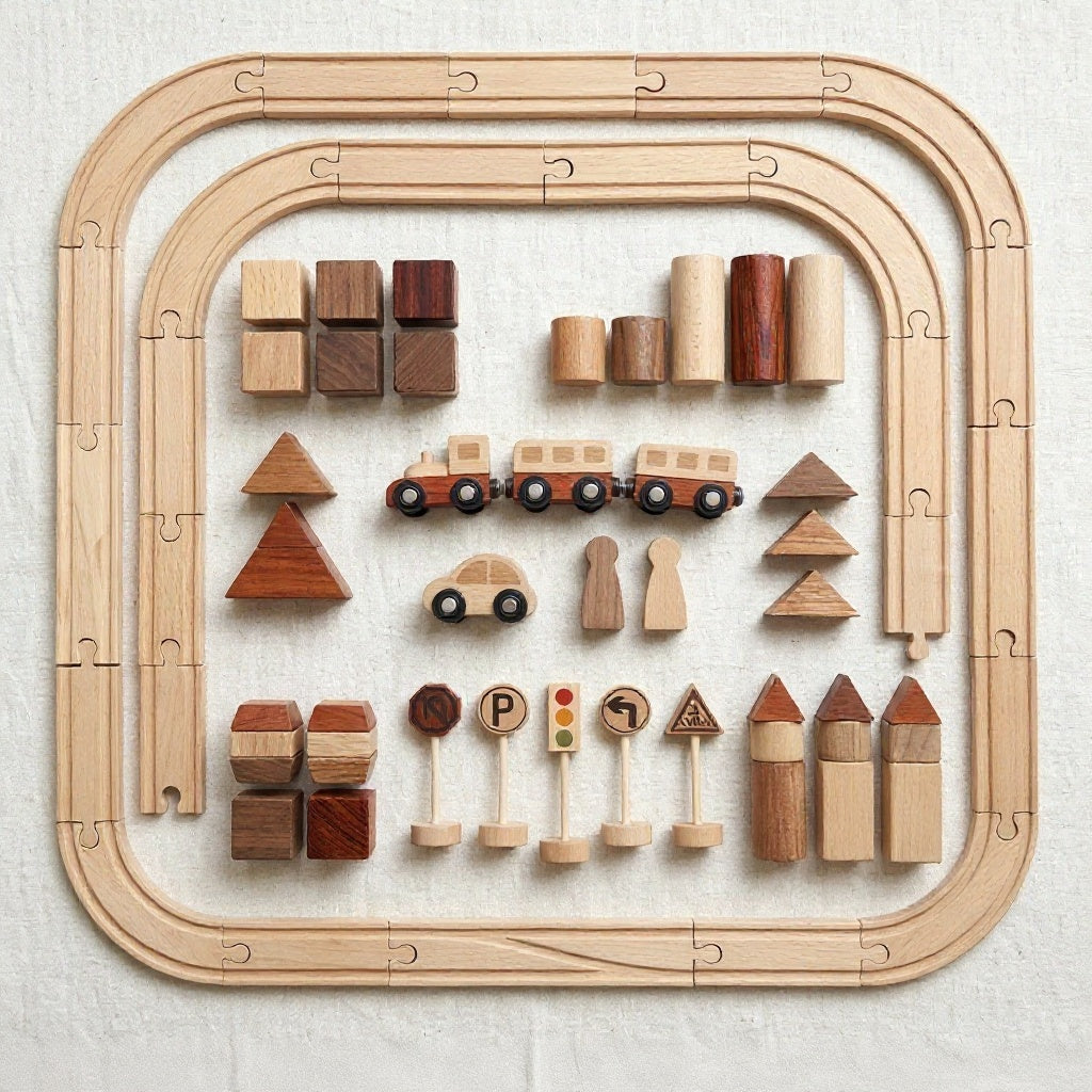 Wooden Forest Track Building Set — 40-Piece Rail Construction Toy for Kids