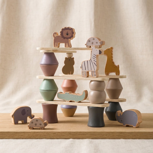 Wooden Animal Stacking & Balancing Set — Montessori Safari Balance Toy for Kids