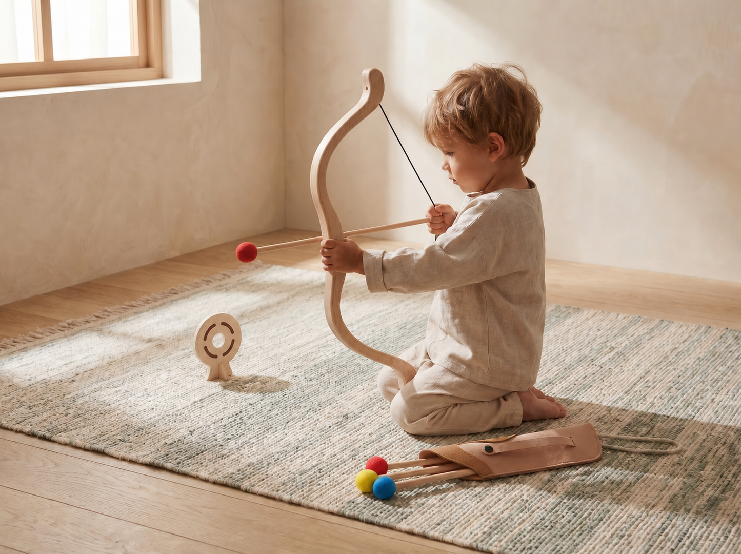 Wooden Bow & Arrow Archery Set — Kids Outdoor Target Shooting Toy