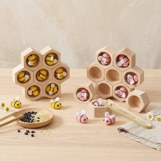Wooden Honeycomb Bee Sorting Toy — Montessori Pincer Grip & Fine Motor Play for Toddlers