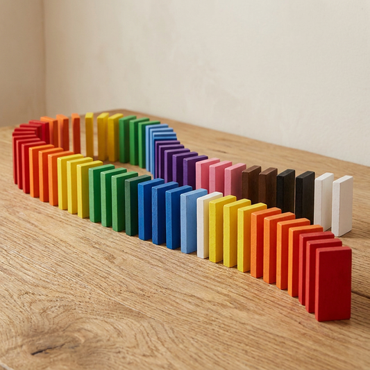 Wooden Rainbow Dominoes Set — 120-Piece Colour Sorting & Chain Reaction Toy for Kids