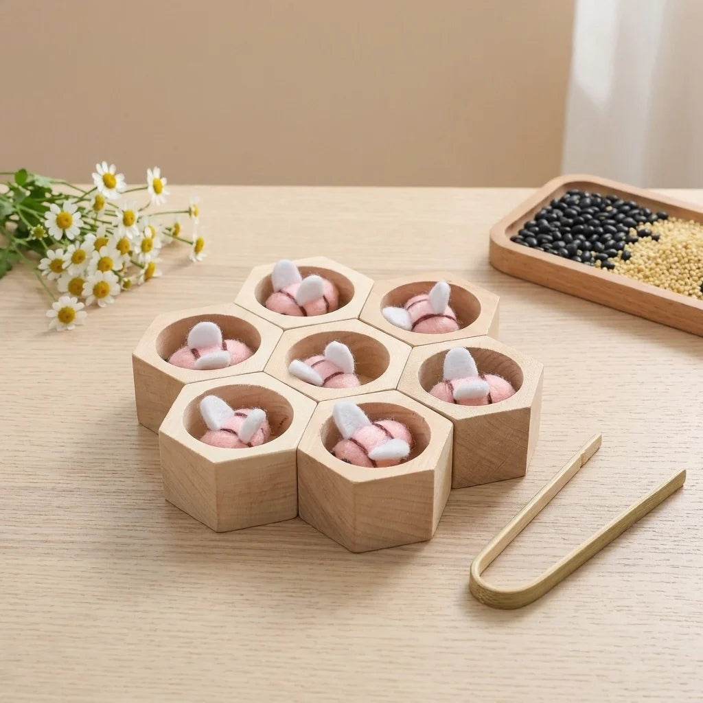 Wooden Honeycomb Bee Sorting Toy — Montessori Pincer Grip & Fine Motor Play for Toddlers