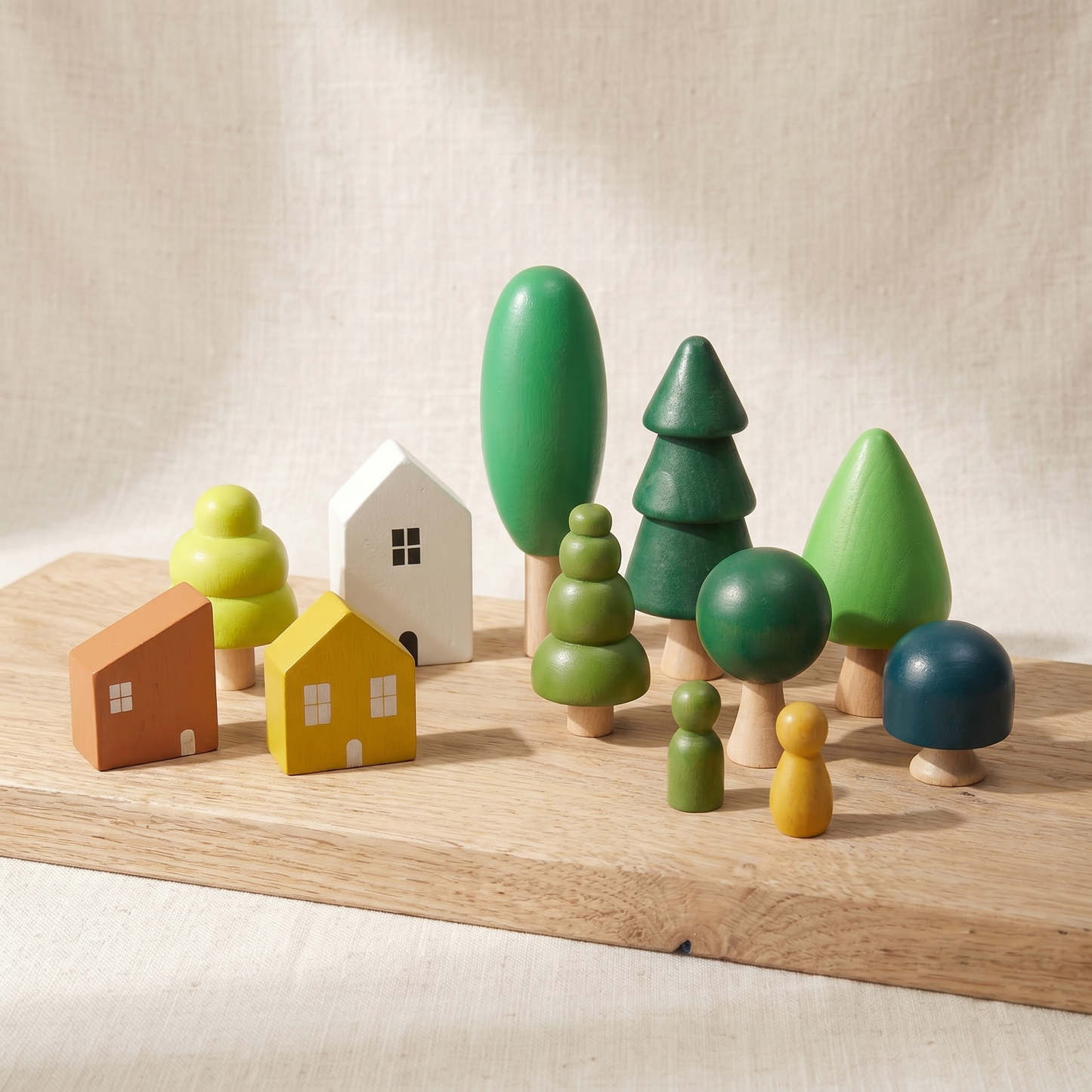 Wooden Forest Village Play Set — Montessori Small World Toy for Kids