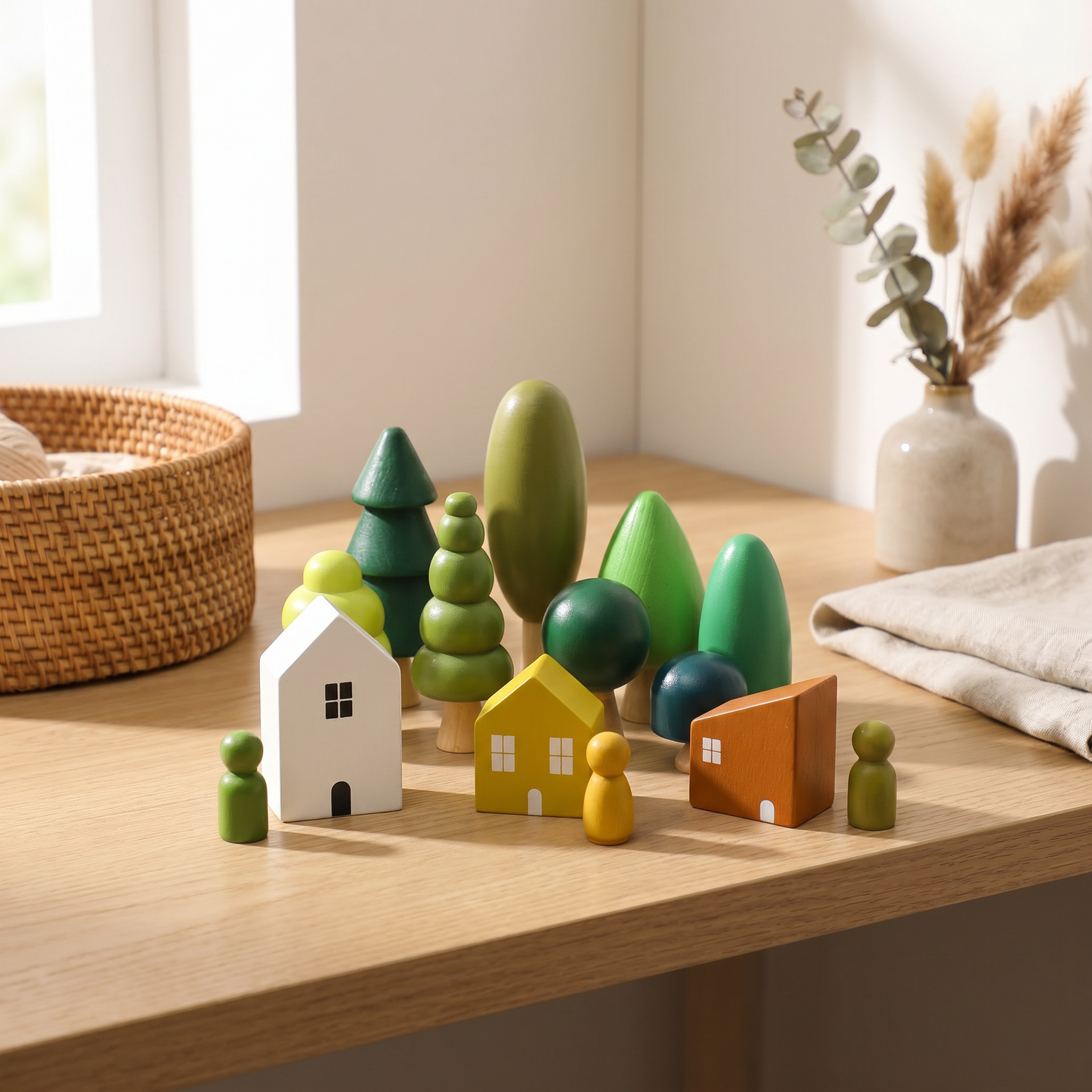 Wooden Forest Village Play Set — Montessori Small World Toy for Kids