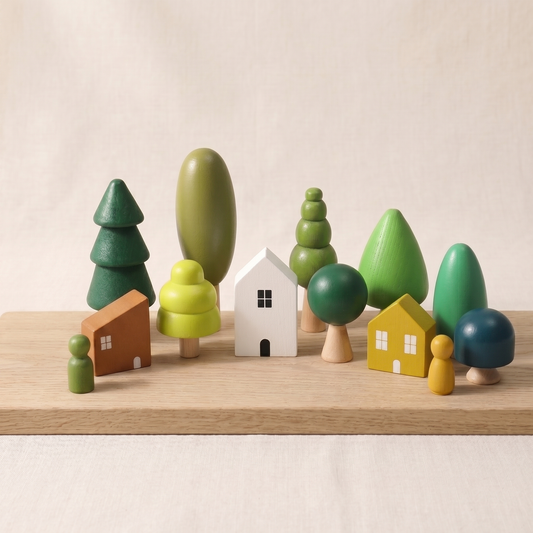 Wooden Forest Village Play Set — Montessori Small World Toy for Kids