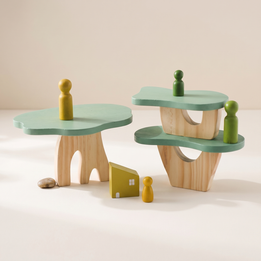 Wooden Treehouse Stacking Toy — Montessori Open-Ended Play Set for Kids