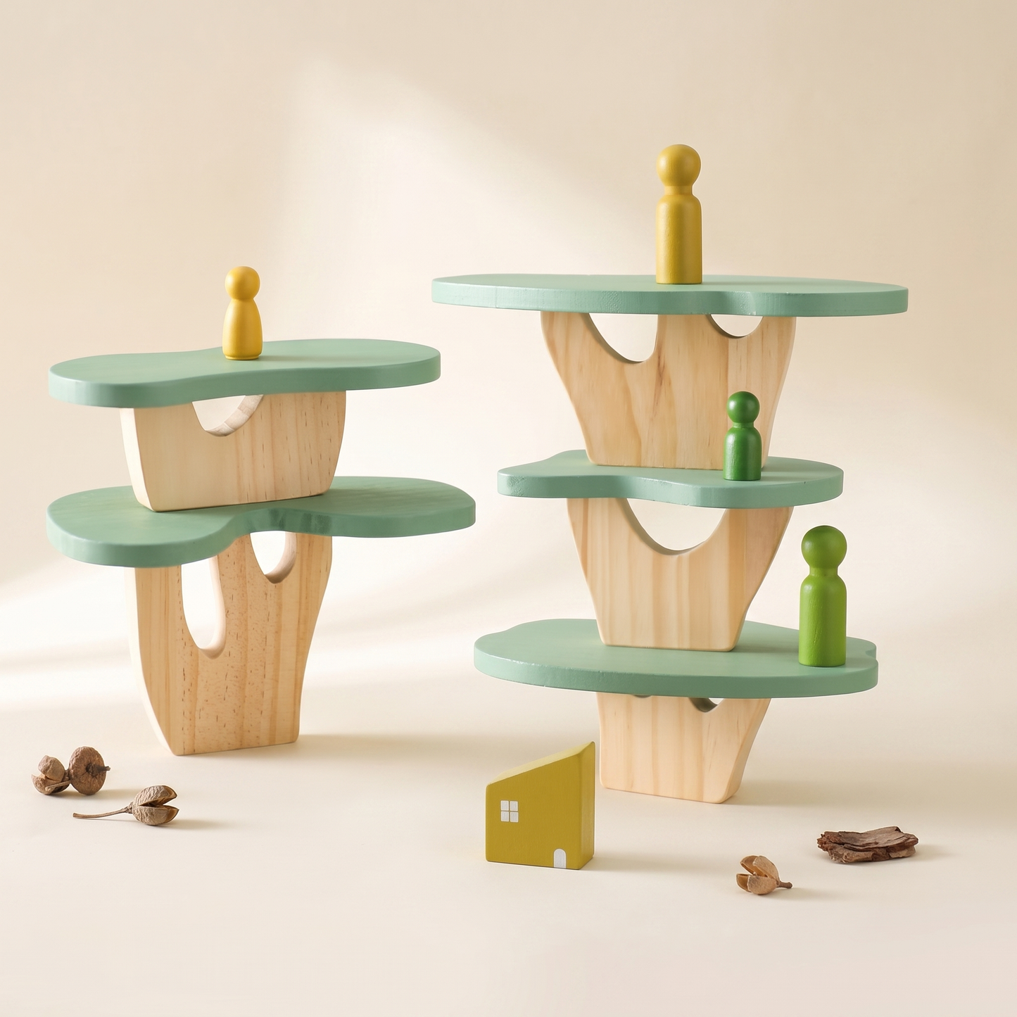 Wooden Treehouse Stacking Toy — Montessori Open-Ended Play Set for Kids