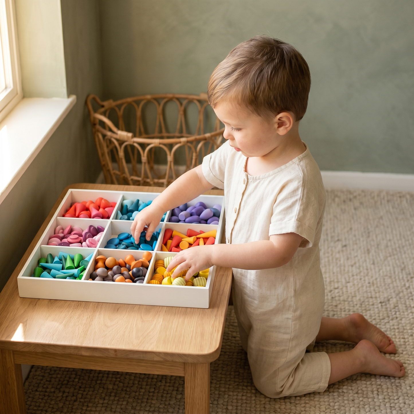 Wooden Rainbow Peg Figures Set — Montessori Colour Sorting & Counting Toy for Kids