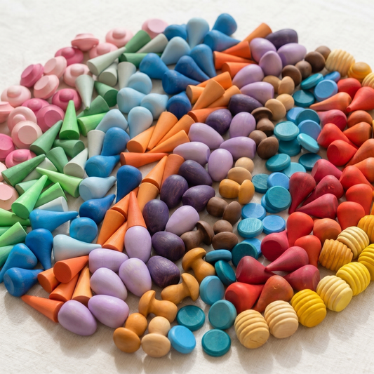 Wooden Rainbow Peg Figures Set — Montessori Colour Sorting & Counting Toy for Kids