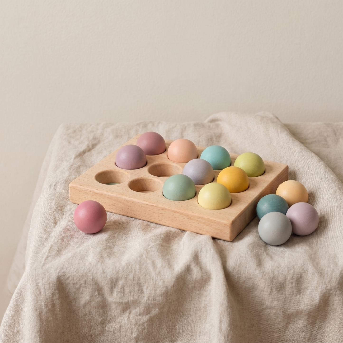 Wooden Ball Sorting Tray — Montessori Colour Matching & Sensory Play Set for Toddlers