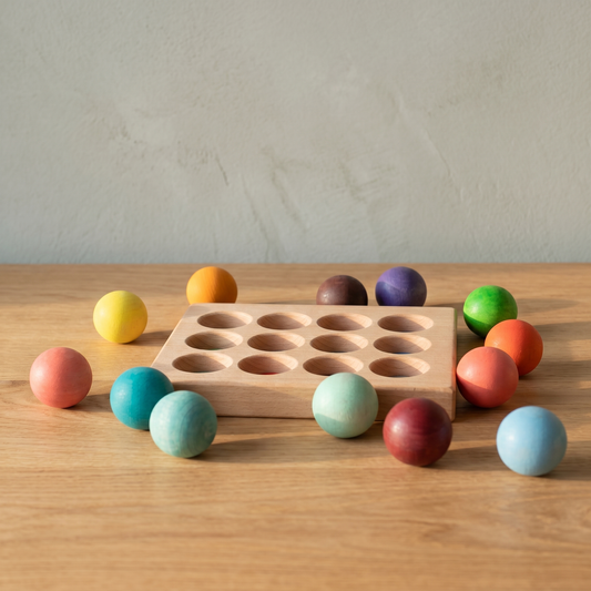 Wooden Ball Sorting Tray — Montessori Colour Matching & Sensory Play Set for Toddlers