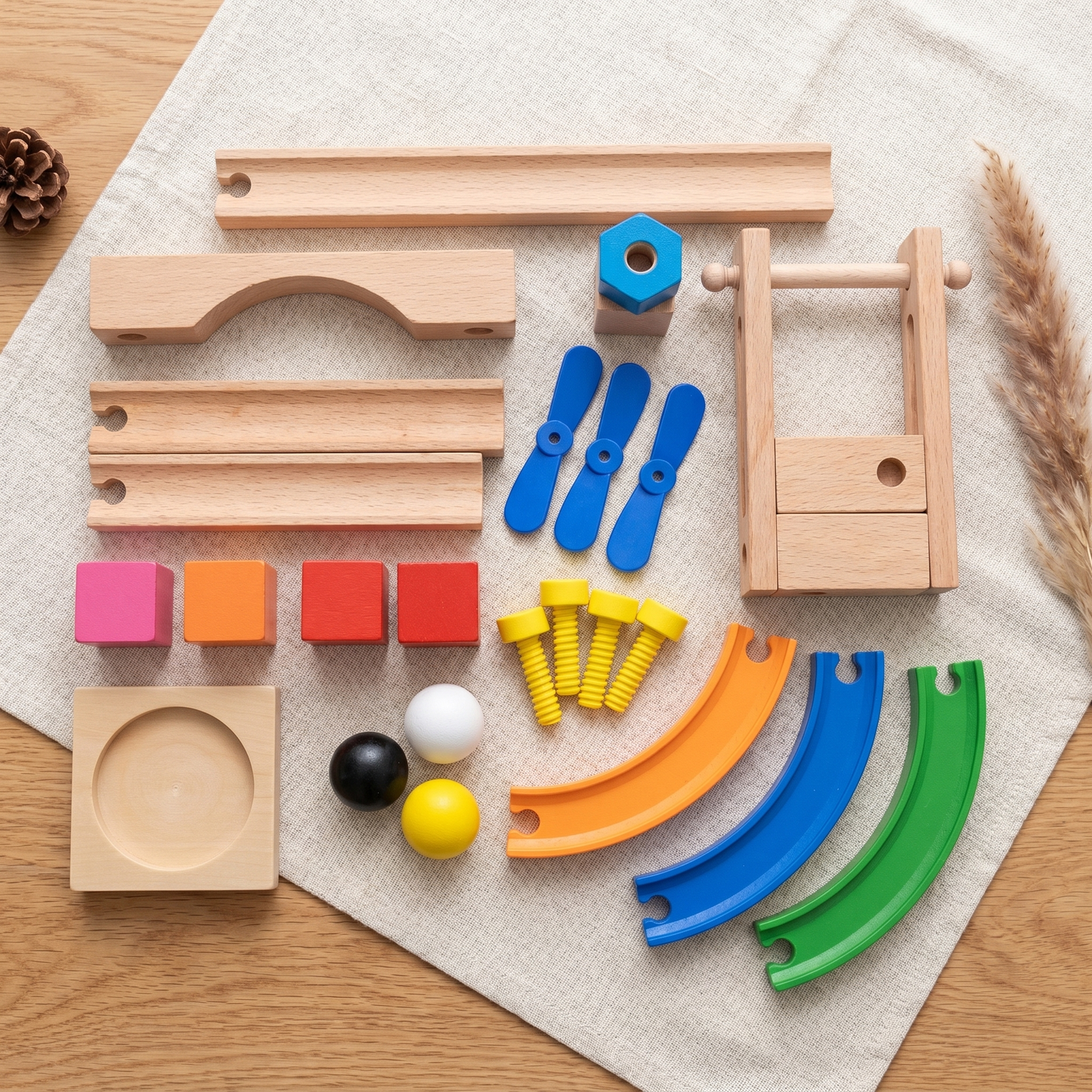 Wooden Marble Run Track Set — Build & Roll Construction Toy for Kids