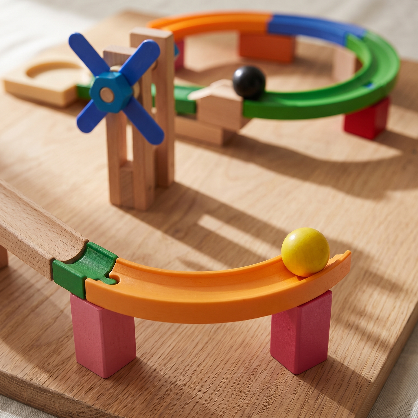 Wooden Marble Run Track Set — Build & Roll Construction Toy for Kids