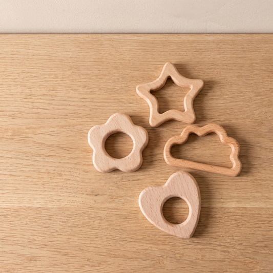 Wooden Teether Shapes — Natural Beech Grasping & Soothing Toy for Babies