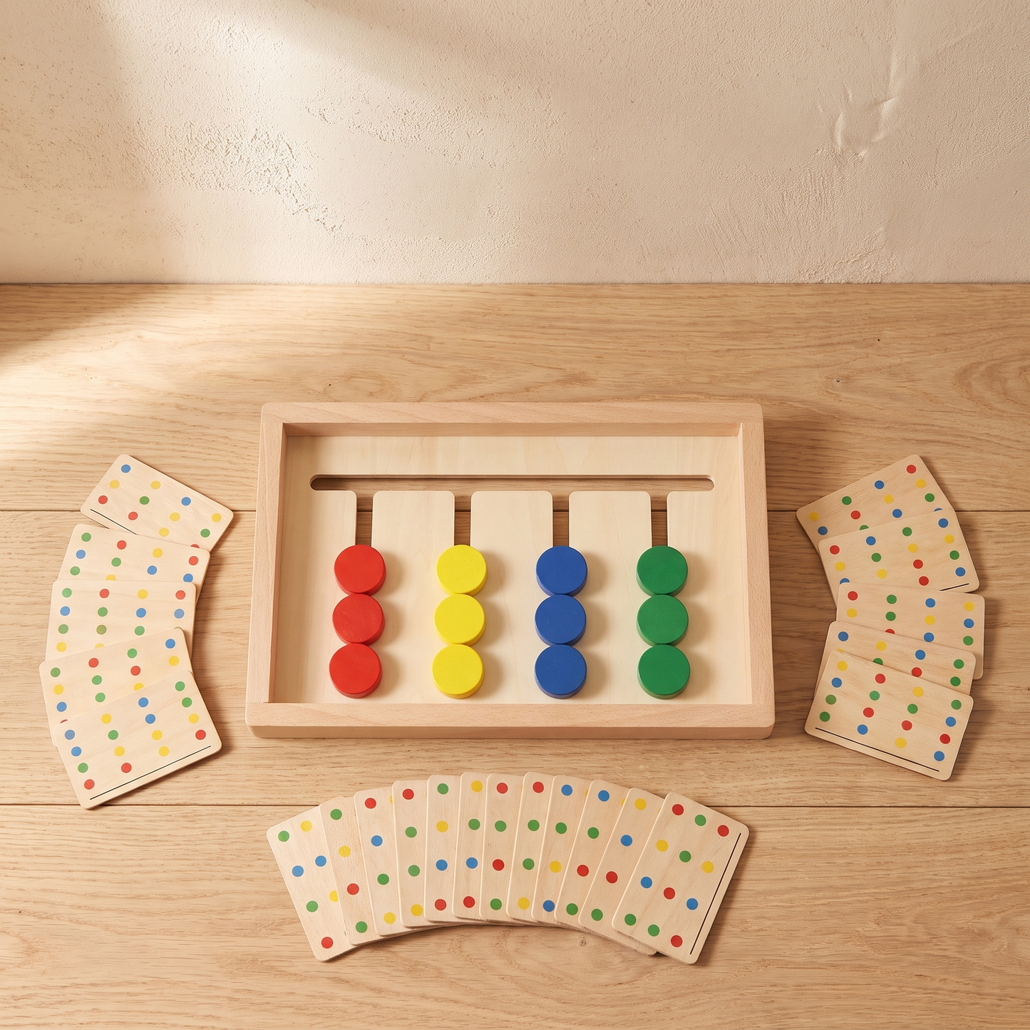 Wooden Colour Sorting Logic Game — Montessori Sliding Puzzle for Kids