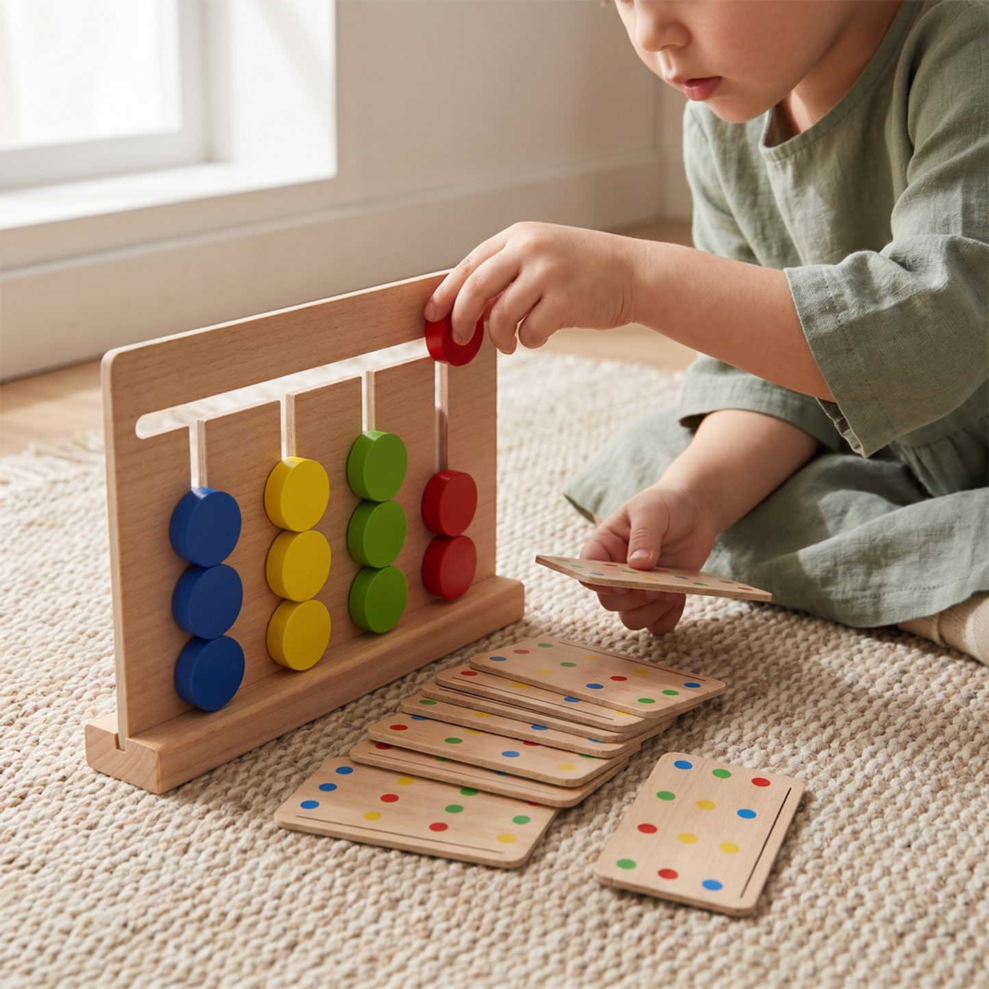 Wooden Colour Sorting Logic Game — Montessori Sliding Puzzle for Kids