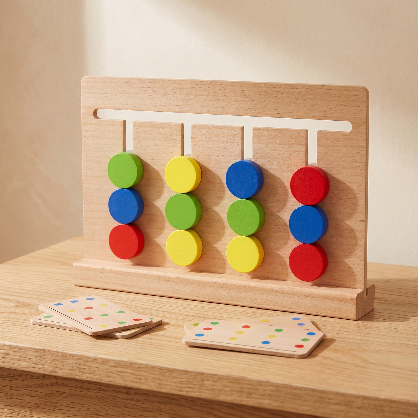 Wooden Colour Sorting Logic Game — Montessori Sliding Puzzle for Kids