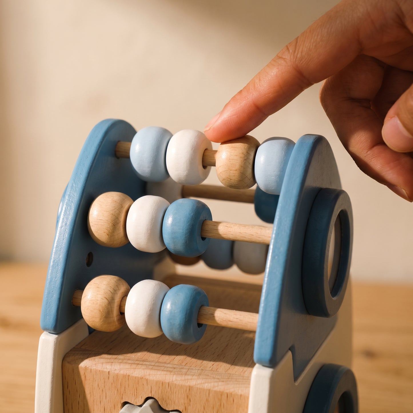 Wooden Rocket Shape Sorter & Abacus Busy Box — Montessori Space Learning Toy for Toddlers