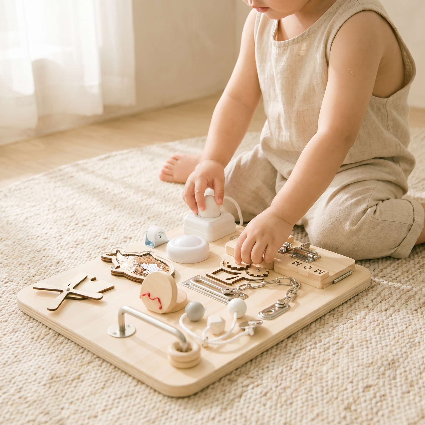 Wooden Busy Board — Montessori Sensory Activity Board for Toddlers