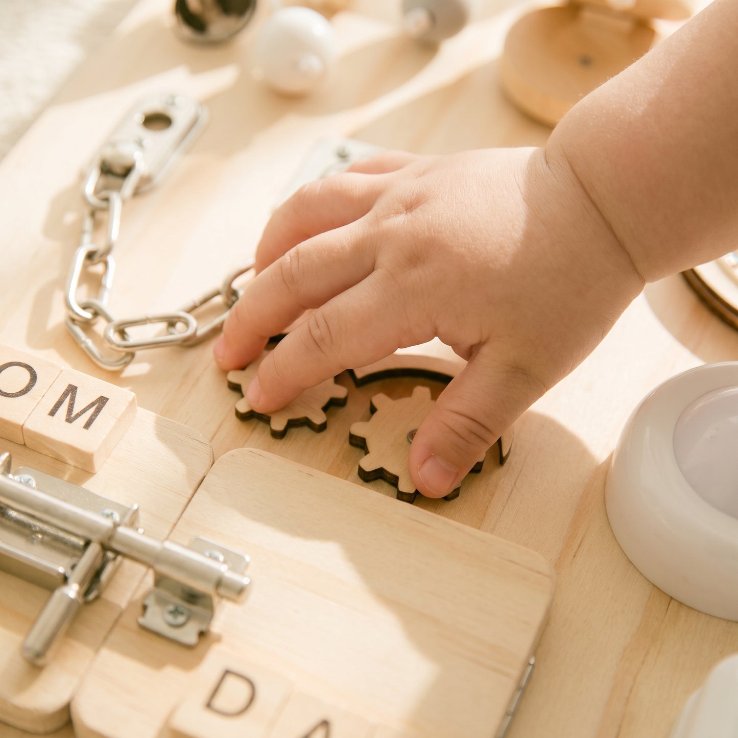 Wooden Busy Board — Montessori Sensory Activity Board for Toddlers