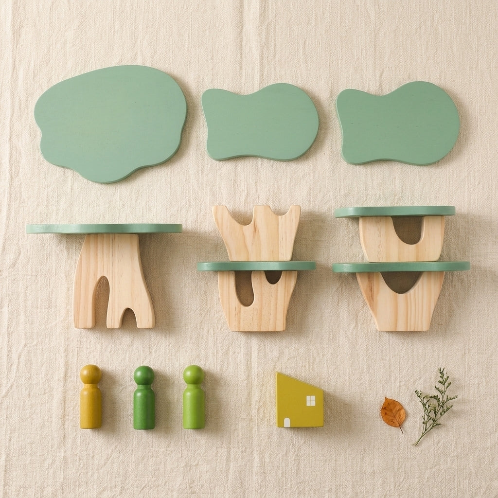 Wooden Treehouse Stacking Toy — Montessori Open-Ended Play Set for Kids